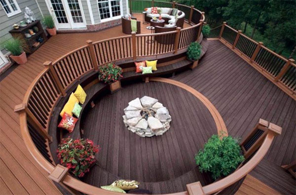 Built in Fire pits make decks warm and inviting in Autumn evenings
